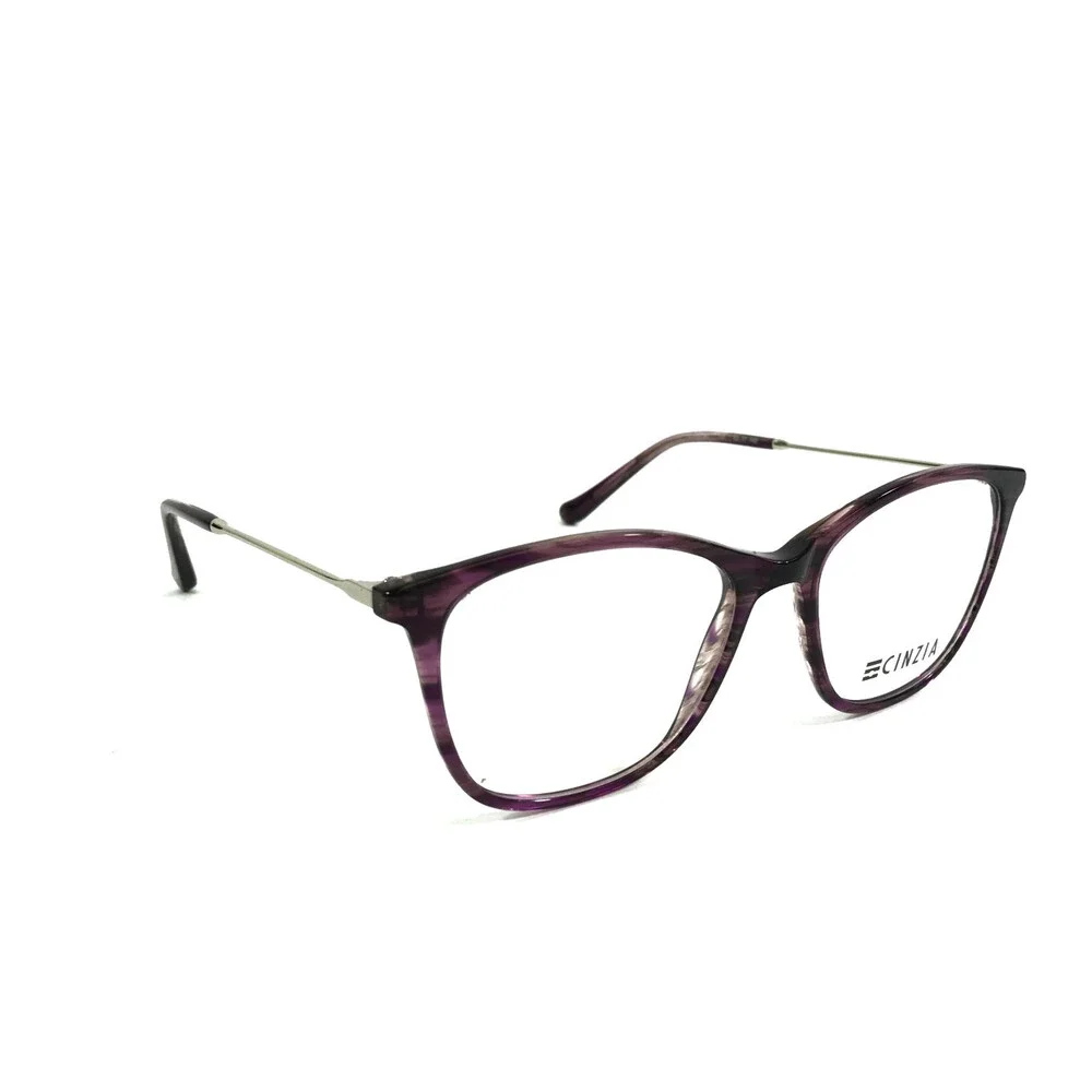 Cinzia Eyeglasses Frames CIN-5135 C3 Purple Horn Silver Cat Eye 52-17-140